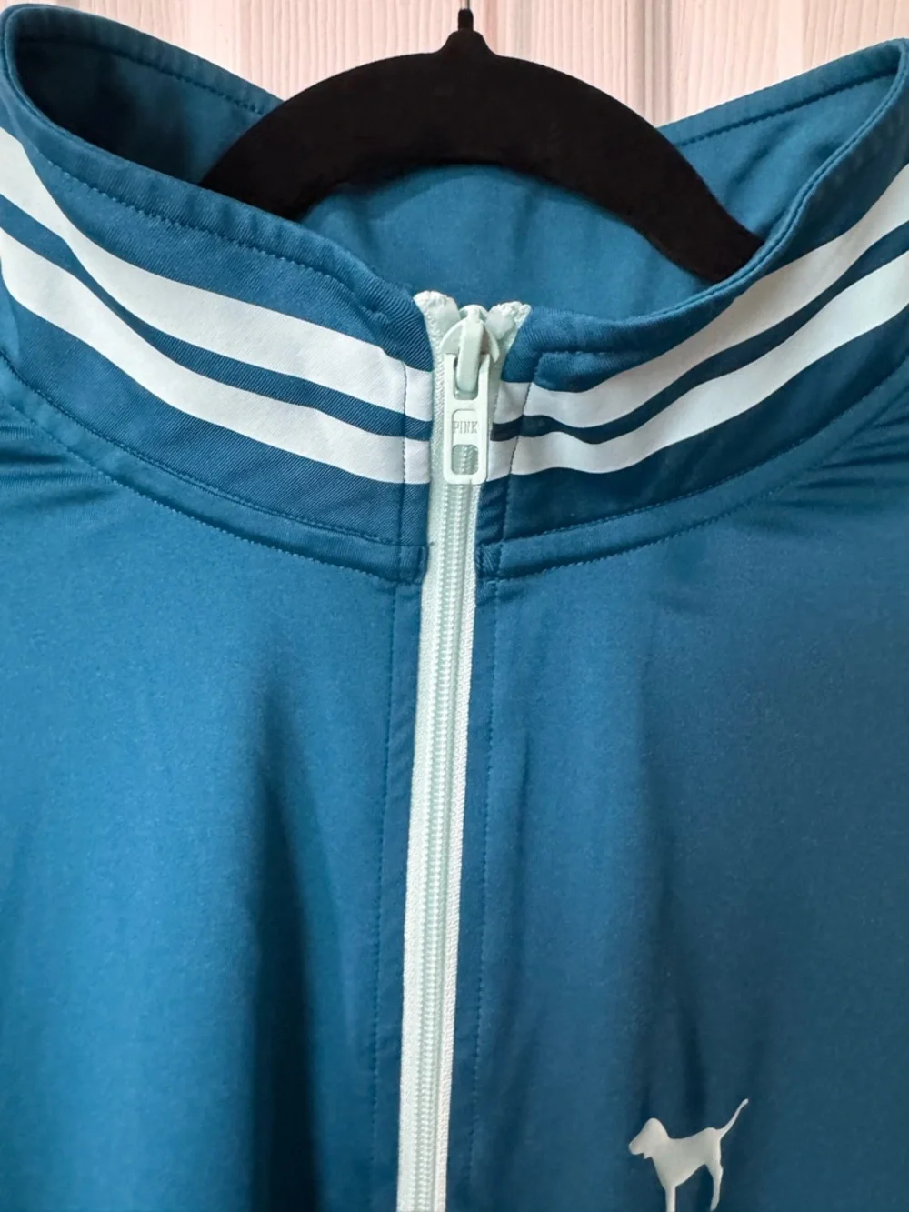 PINK Victoria's Secret Teal Half-Zip Pullover with Mint Accents - Picture 6 of 7